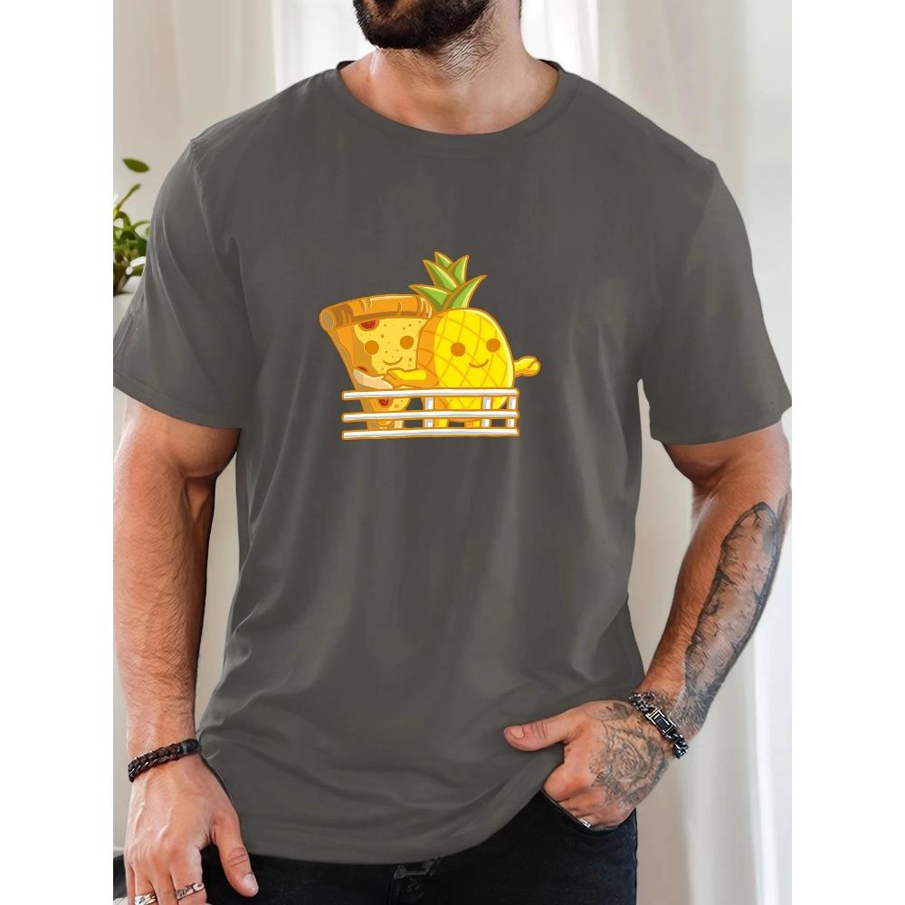 Men's Pizza Pineapple Pattern Summer Casual Crew Neck Short T-Shirt
