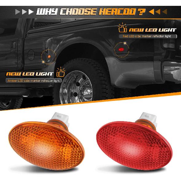 HERCOO Dually Bed Fender LED Side Marker Lights Front Rear Lamps Compatible with Ford 1999-2010 F350 F450 F550 Super Duty