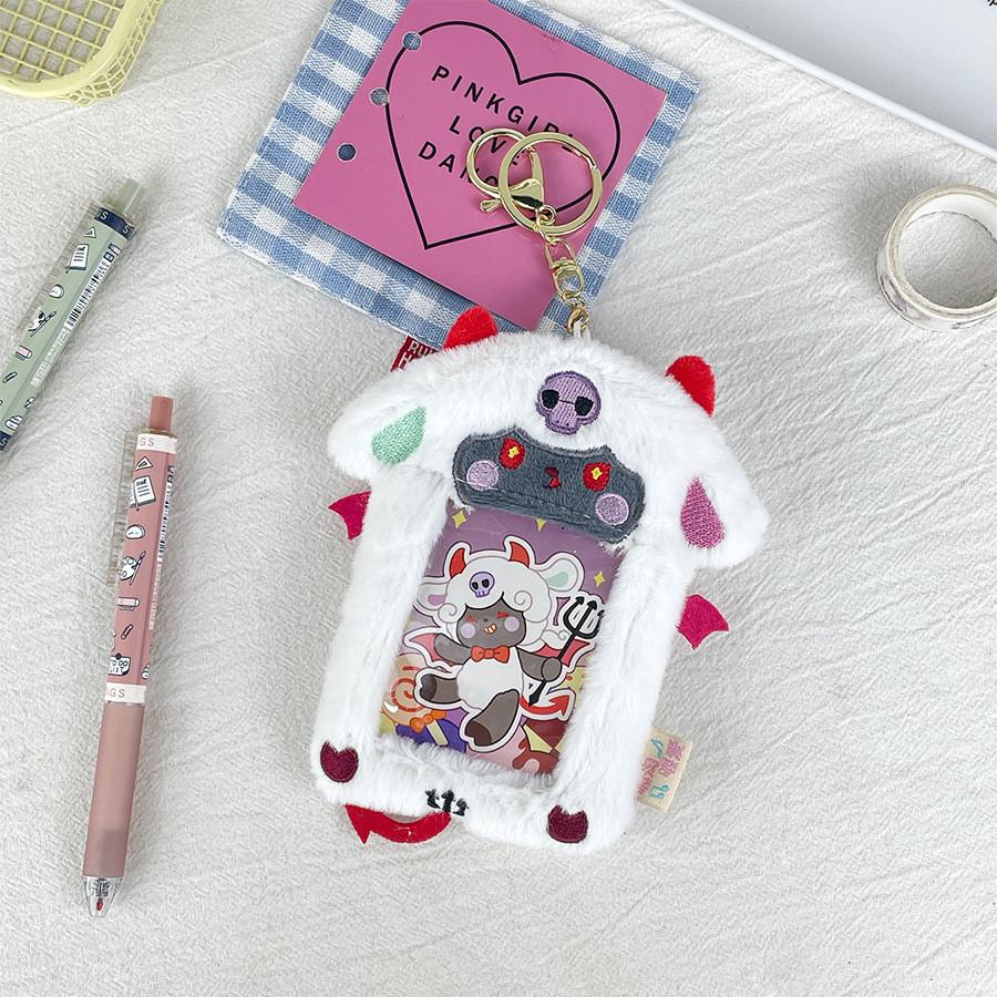 Cute Plush Animal Card Holder Featuring Angel And Devil Lamb Design For Photos