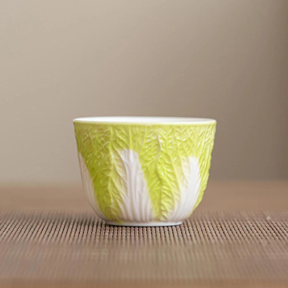 

NEW Cabbage Fair Cup with Handle Household Tea Set Mutton Fat Jade Ceramic Tea Cup Divider Chinese Household Tea Leak Supplies