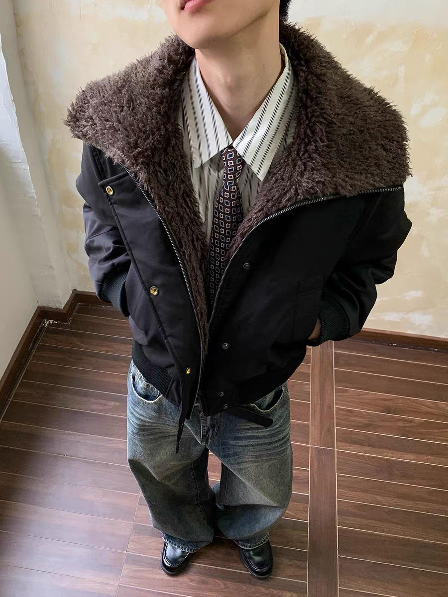 Men s Winter Retro Stand Collar Fur-Cotton Jacket XXL чёрный