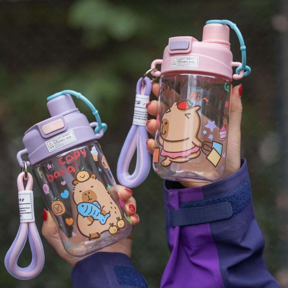 

Large Capacity Cartoon Children Cup TPR Handhold Portable Bottle 600ML Double Drinking Cup School білий