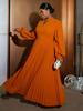 AOMEI Lange Ärmel, plissierte Abendkleider für Damen, O-Ausschnitt, Ausschnitt auf der Brust, elegante Roben in A-Linie, edle, formelle Abendkleider für Feiern und andere Anlässe