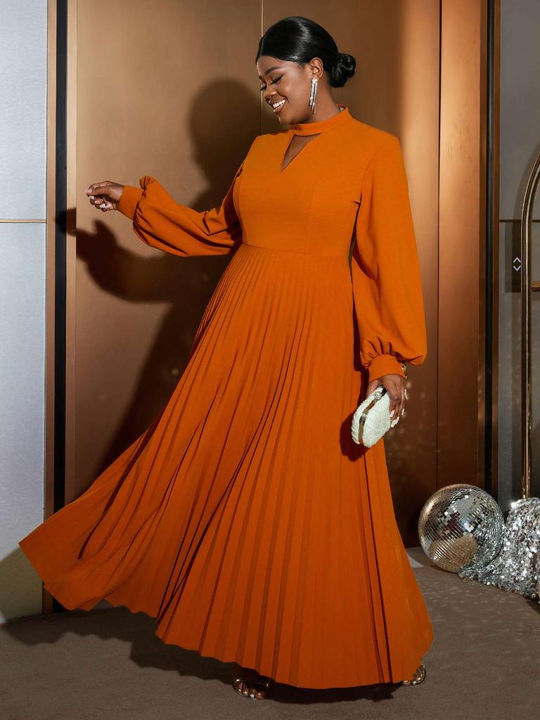 AOMEI Lange Ärmel, plissierte Abendkleider für Damen, O-Ausschnitt, Ausschnitt auf der Brust, elegante Roben in A-Linie, edle, formelle Abendkleider für Feiern und andere Anlässe