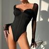 European & American Style Sexy Double Layer Mesh Ruffle Slimming Bodysuit