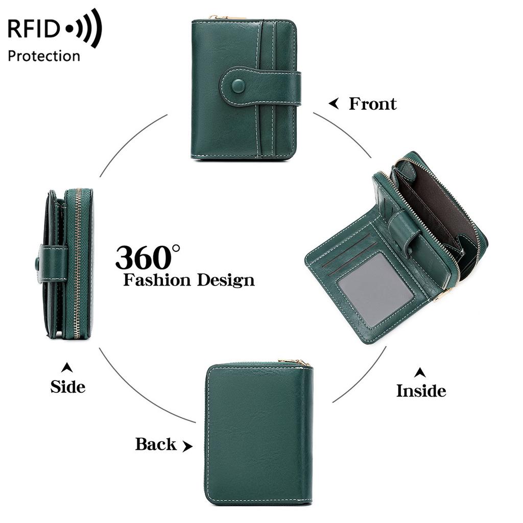 New Anti-magnetic Short Wallet Multi-function Zipper Buckle Wallet Retro Women's Change Bag