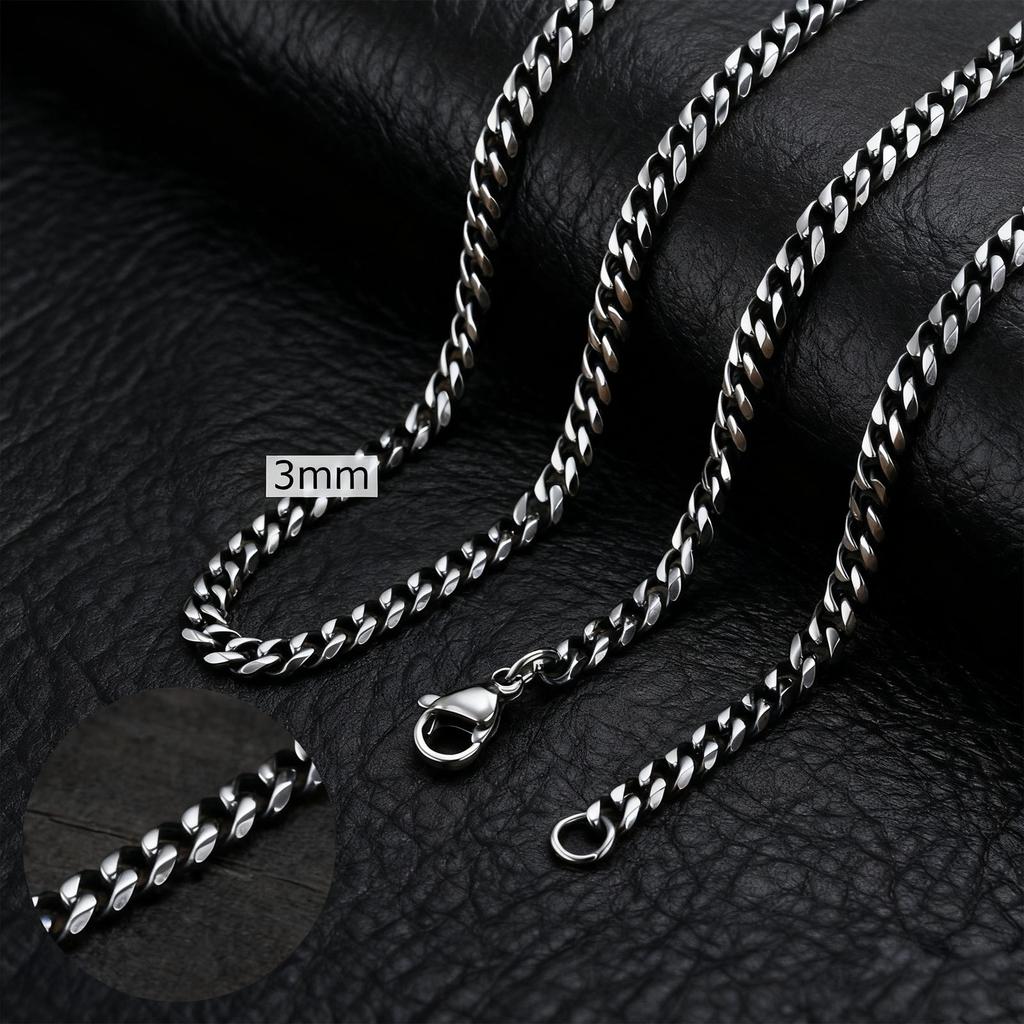 3-11MM Classic Cuban Chain Necklace for Men Women,Silver Black Gold Grey Color Stainless Steel Chains,Basic Punk Jewelry Gift