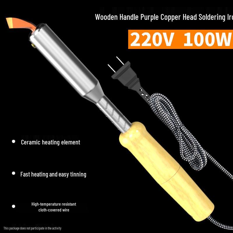 Leistungsstarkes elektrisches Lötkolben mit Holzgriff, Konstanttemperatur, Austauschbarer Kopf, Professionelles Reparatur-/Schweißwerkzeug