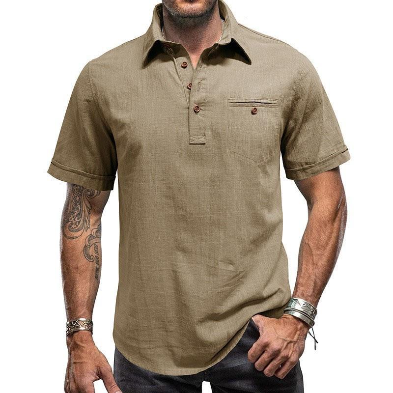 

Button Shirt Summer New Polo Shirt Men S Lapel Pocket Fashion Short Sleeved Shirt Men 3XL хакі
