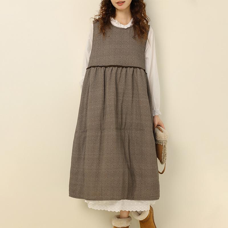 

Жіноча ретро бавовняна жилетка-сукня без рукавів з квітковим принтом - Колекція Осінь/Зима 2025 One Size сірий колір