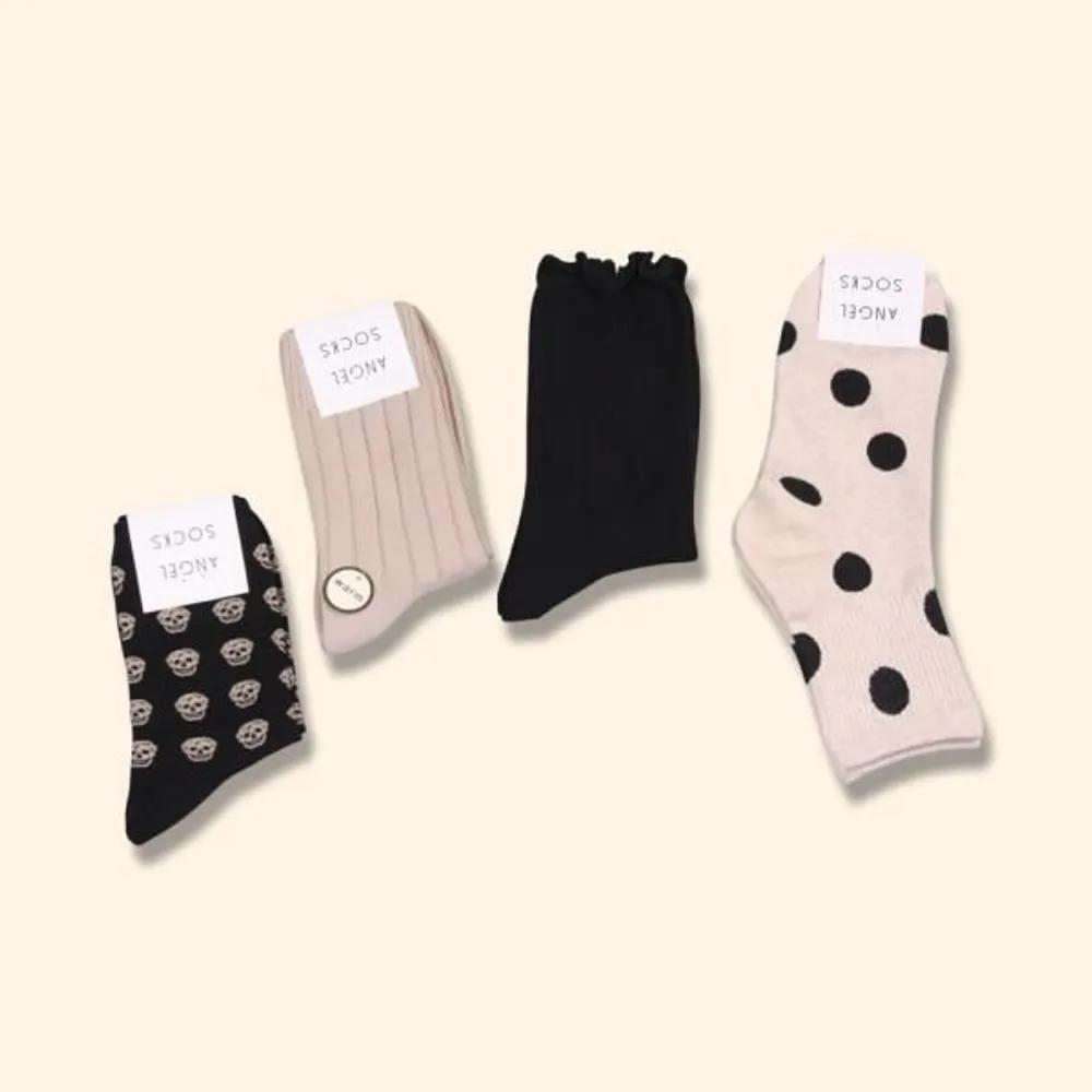Angel Socks SET004-Pattern Up Polka Dot Fashion Skull Black Beige