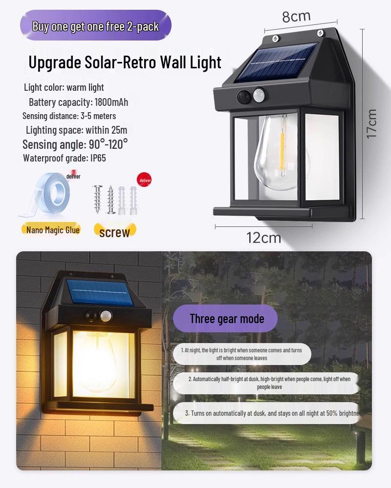 Solar-Außenwandleuchte wasserdicht für Hof, Villeneingang und Gartenpatio