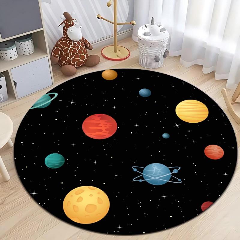 Outer Space Planet Print Round Carpet Bedroom Rug Computer Chair Swivel Floor Mat Living Room Cartoon Children's Room Floor Mat