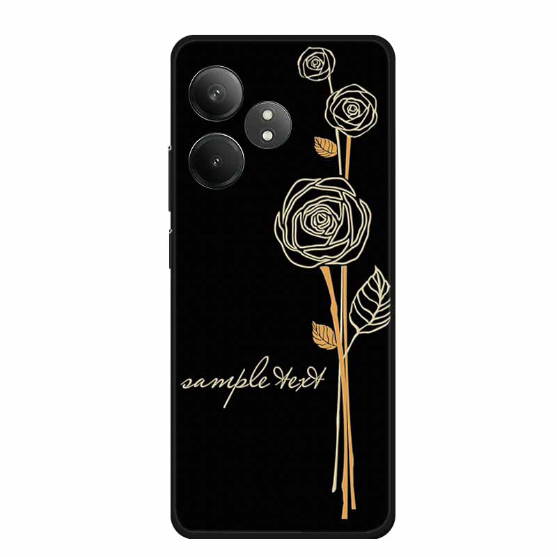 3D Emboss Case For Realme Narzo N61 Note 60 50 Realme GT 6 6T Neo6 SE C61 C63 Phone Case Flowers Black Silicone Soft Back Cover