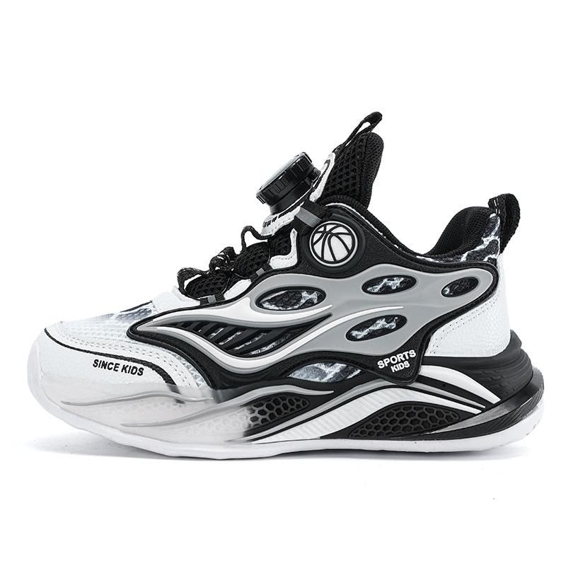 Basketball Shoes Boys Sports Shoes 2025 Spring and Autumn New Mesh Medium and Older Children's Shoes Casual Rotating Buckle Student Children's Shoes