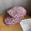 Retro Pink Leopard Print Hat With Wide Brim Breathability Beret For Casual Wear