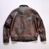 Hand polished retro old empty pilot leather jacket men, lapel flight suit cowhide leather jacket