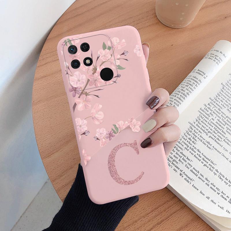 For Redmi 10C Redmi10C Phone Case Cute Pink Flowers Letter Back Cover Silicone Capa Soft Bumper Coque For Redmi Note 8Pro 8T 12C
