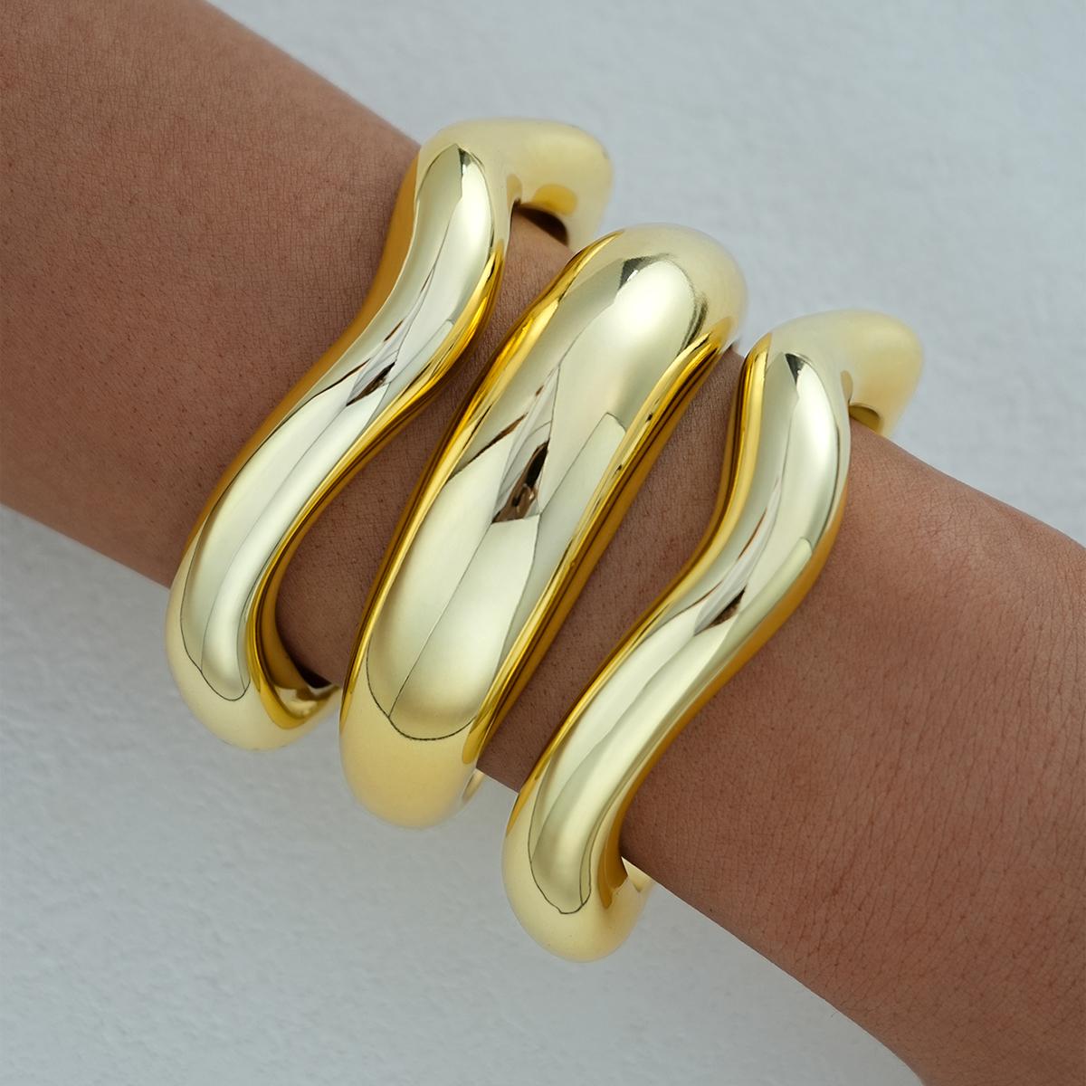 

3pcs Hiphop Creative Irregular Glossy Bracelet Set for Women Stylish Punk Gold Color Geometric Cuff Bangles Party Jewelry Gifts