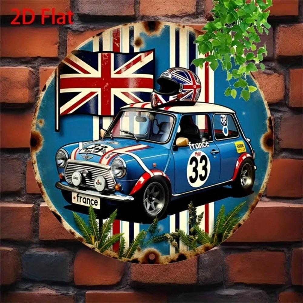 Metal British Vintage Car Racing Union Jack Wall Art Aluminum Tin Sign Man Cave Decor