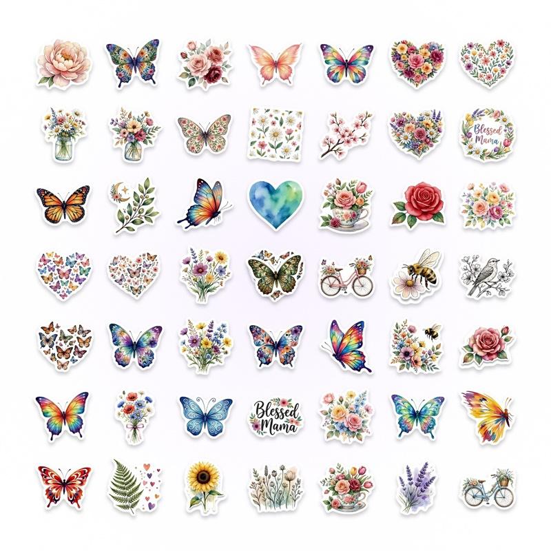 1030Pcs Kawaii Butterfly Plants Colored Pvc Adhesive Stickers Aesthetic Diy Phone Laptop Luggage Skateboard Graffiti Decals