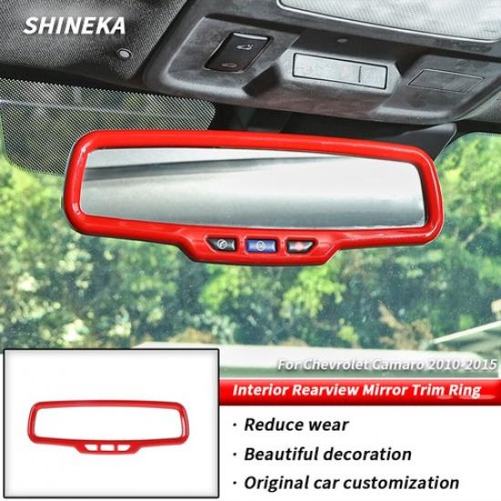 Car Interior Rearview Mirror Cover Trim Sticker For Chevrolet Camaro 2011-15 Red