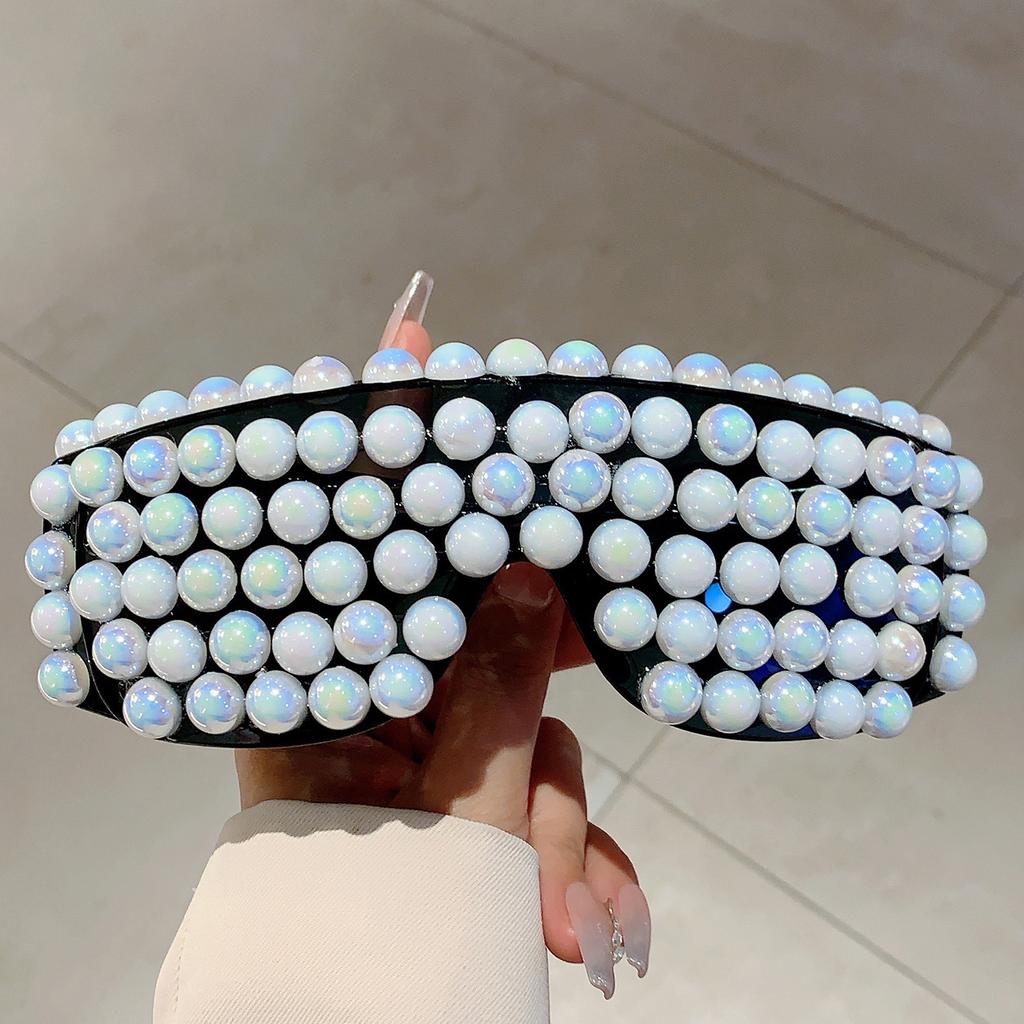 Vintage Brand Designer Oversized Square Pearl Sunglasses Women For Men Luxury Sun Glasses Punk Big Frame Rimless Party Eyewear