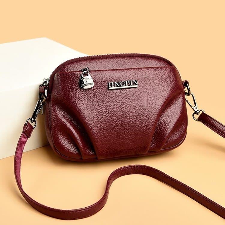 Lychee Pattern Soft Leather Messenger Bag Female