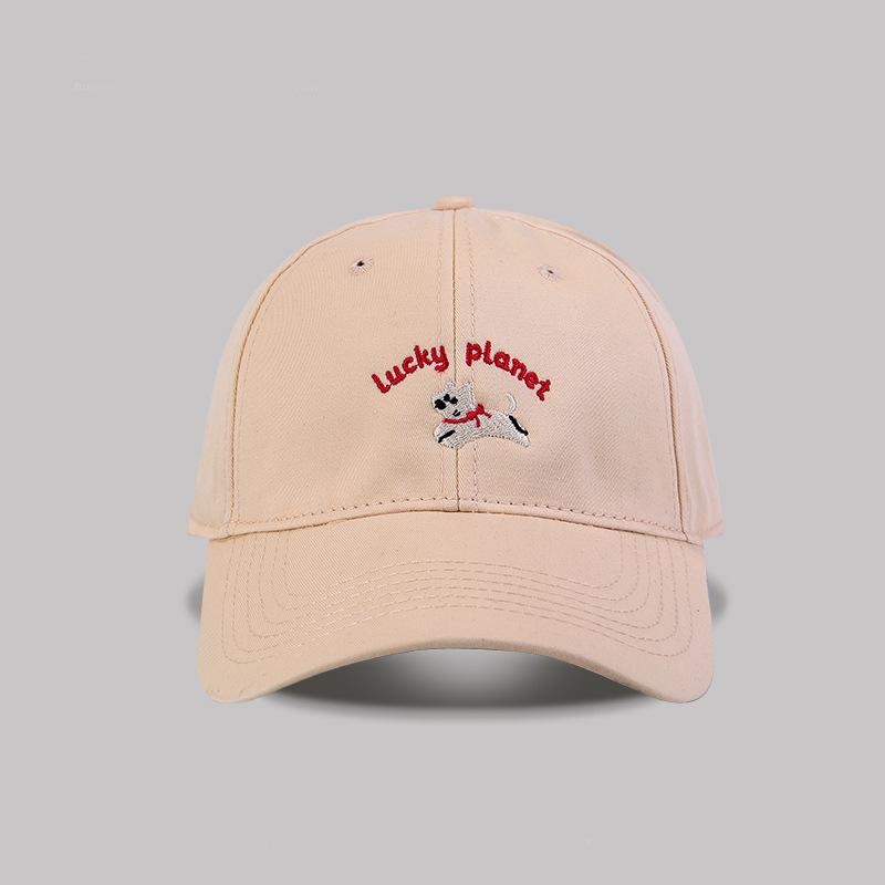 Embroidery puppy baseball cap women's spring new versatile sunshade big head circumference showing face small peaked cap male trend