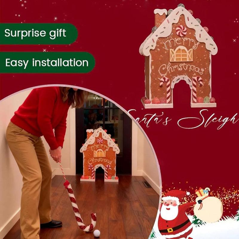 Gingerbread Golf Game Set Holiday Wooden Mini Golf with Candy Cane Club & Balls