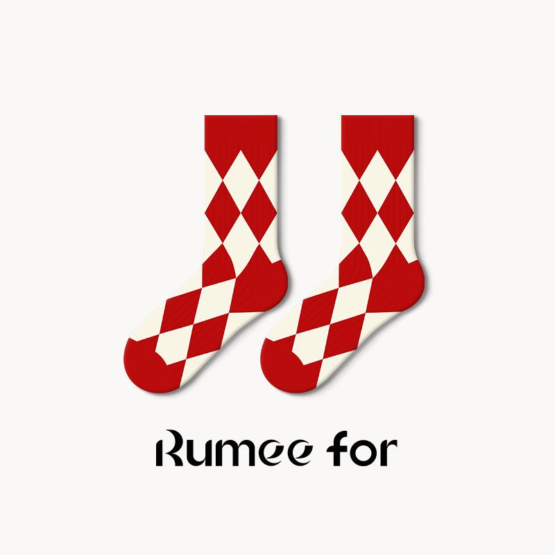 5 Pairs of Female Spring and Autumn Love Embroidery New Year Red Stockings