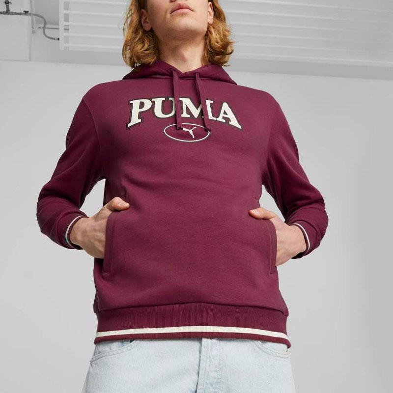 Puma Squad Hoodie Fleece Letter Print Knitted Hooded Sweatshirt Men Hoodies Burgundy 678401-22