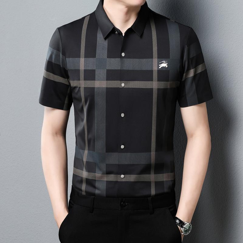 

Мужская прямая трансляция, новая летняя мужская рубашка в полоску с короткими рукавами 4XL зелёный