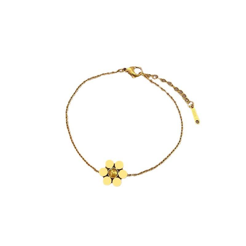 Titanium Steel Dongmen Personalized Round Bead Six-Valve Flower Chain Bracelet Female Retro Girlfriend