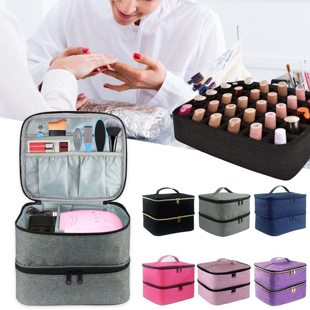 

Oils Holder Nail Polish Storage Bag Double Layer Design Cosmetic Handbag Nail Polish Carrying Case
