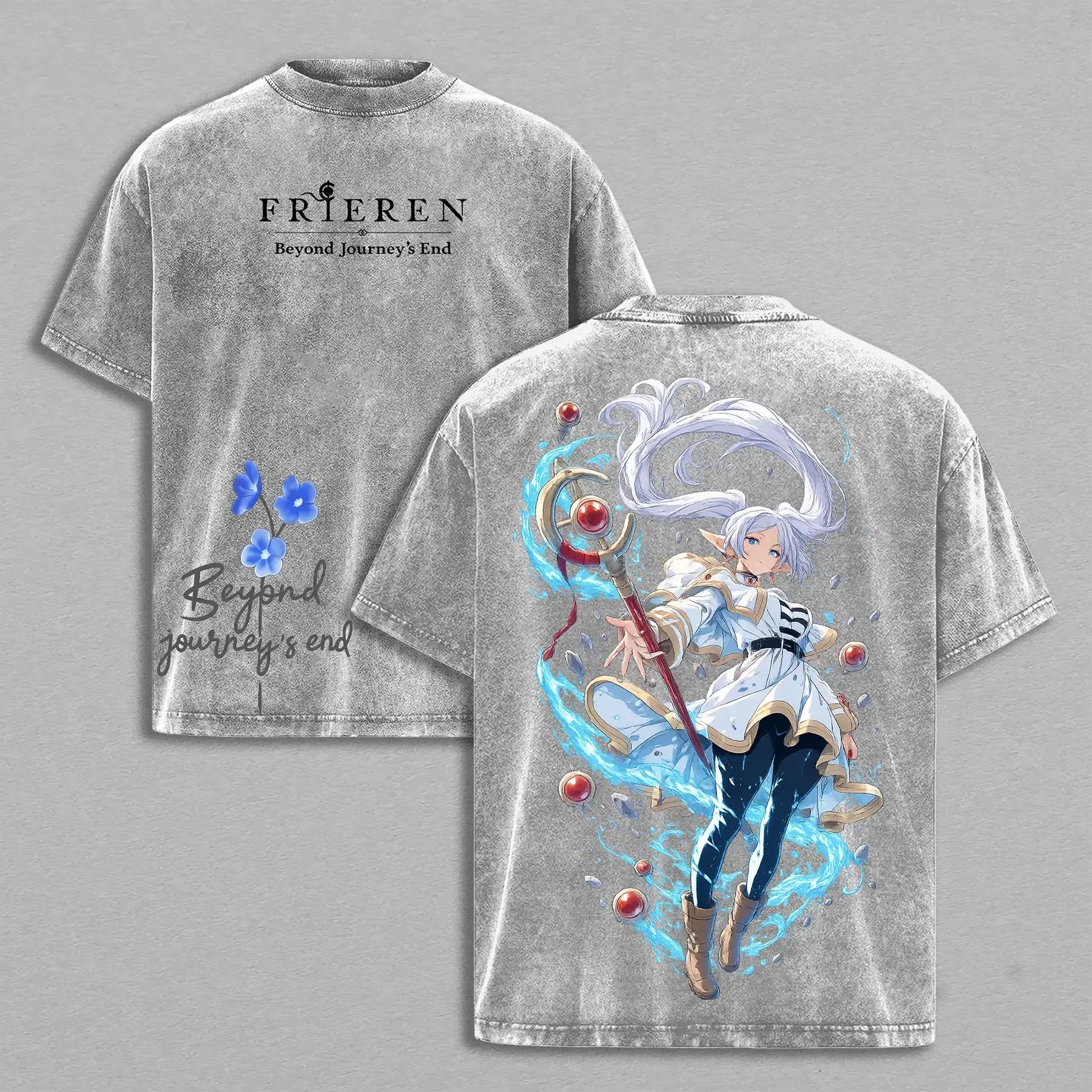 

Anime Frieren Printed T-shirt Harajuku Washed Oversized T Shirt Summer Short Sleeve Pure Cotton Tees Tops Men Women Clothing XXL сірий колір