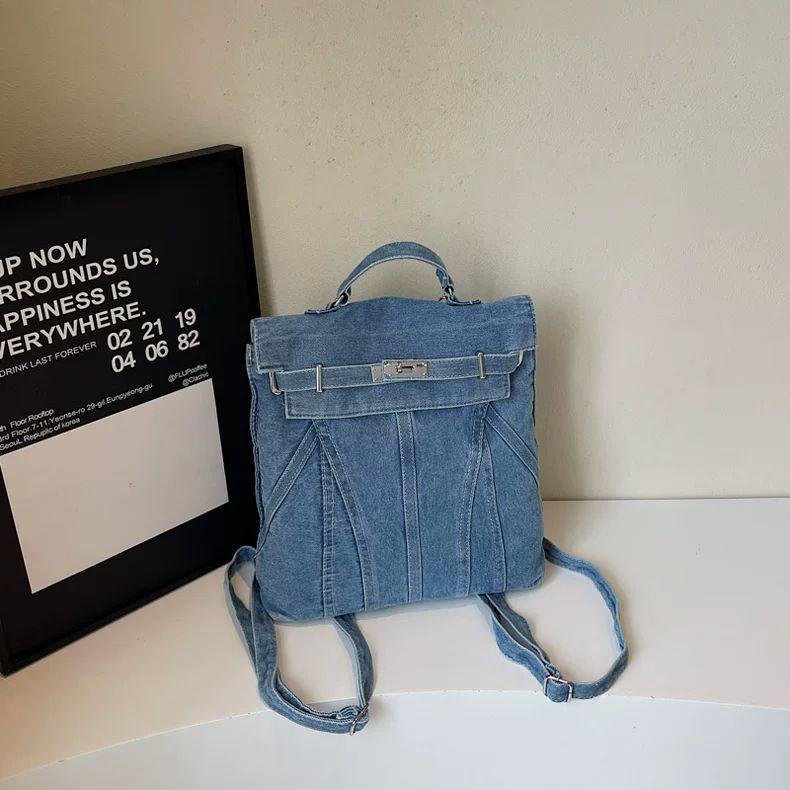 

Женский рюкзак из потертого денима - Американский ретро-кэжуал стиль
