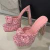 Fashion Eilyken Street Style Open Toe Butterfly-knot Women Slippers Fashion Platform Square High Heels Banquet Dress Slide Summer Shoes