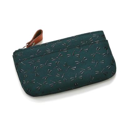 Indenya Inden HISOCA Hisoka Traditional Craft Koshu Inden Deerskin Lacquer Original Brand Coin Purse Green Lacquer Dragonfly Area-Black