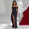 Women's Off Shoulder Ruched Maxi Dress High Slit Bodycon Draped Elegant Evening Party Wedding Guest Dress