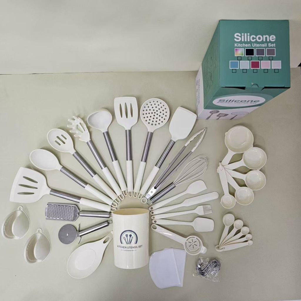 43-Piece Silicone Utensil Set: Heat-Resistant Non-Stick Spatulas & Stainless Steel Kitchen Tools.