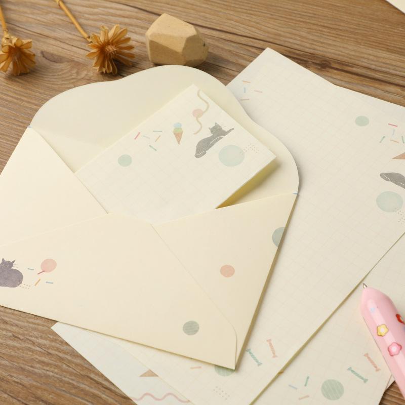Japanese Style A5 Letter Paper & Cute Cartoon Cat Envelopes Set