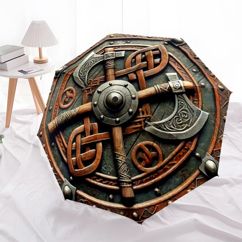 1PC Viking Theme Umbrella Portable Folding Umbrella Iron Frame Hole Bone Structure Outdoor Home Umbrella A3