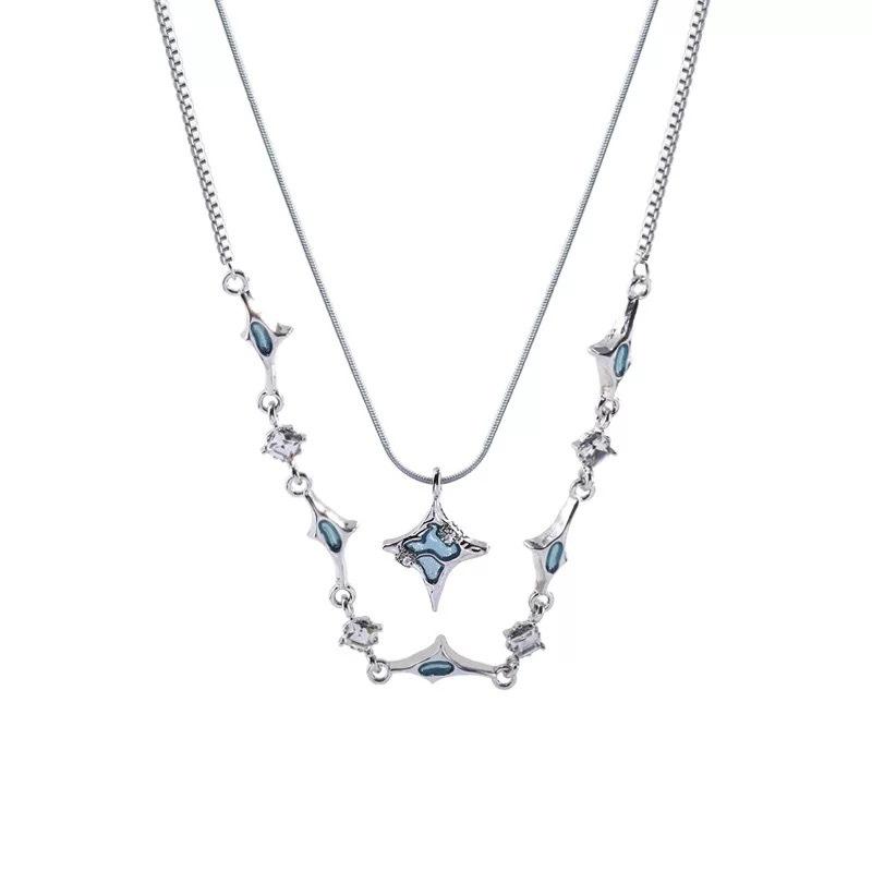 Starlight Necklace, Quadrilateral Star Pendant Double-layered Layered Necklace, Women's Summer Accessory Collar Chain