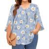 Damen Druck V-Ausschnitt Übergröße Tops 3/4 Ärmel Elegante Hemd-Tops