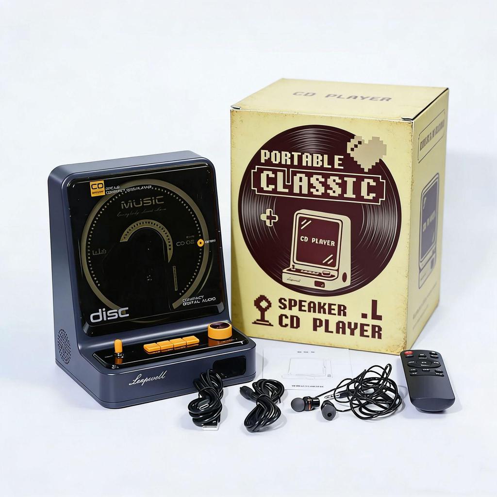 Retro Bluetooth Rechargeable Portable CD Player - Vinyl Disc Music Themed Custom Gift