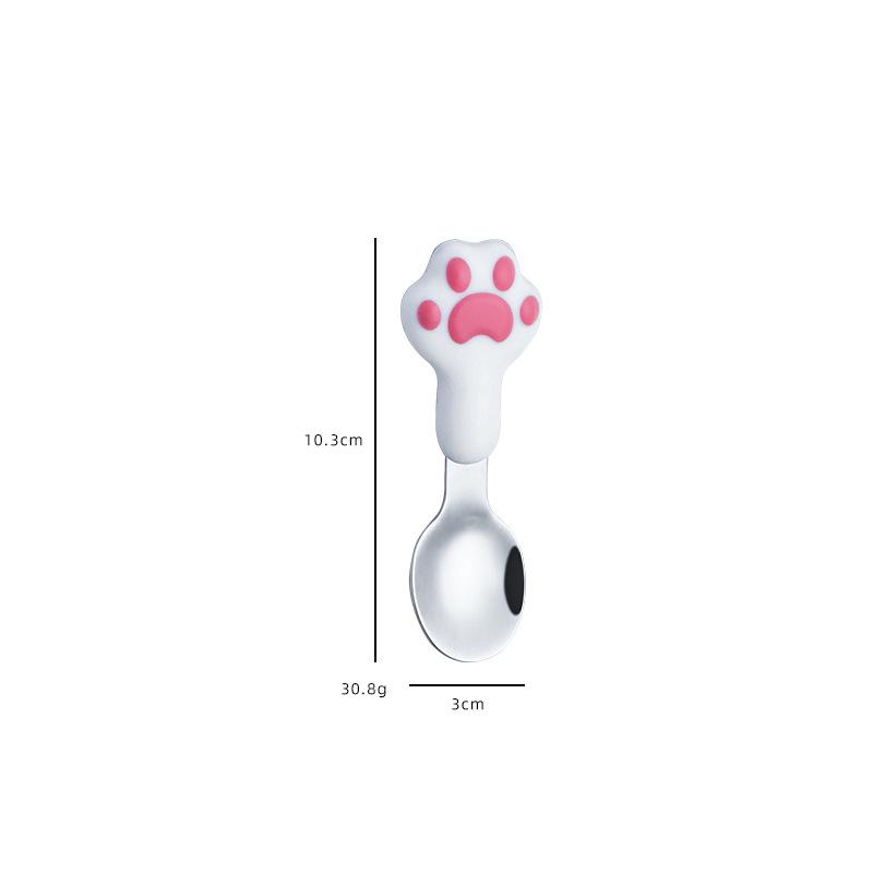 Juego de Cubiertos de Acero Inoxidable 304 con Forma de Pata de Gato: Lindo Juego de Cuchara y Tenedor para Oficina, Estudiante o Picnic - Portátil de Dos Piezas