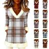 Women's Fashionable Plush V,neck Pullover Plaid Long,sleeved Top