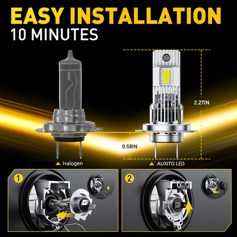 AUXITO 2Pcs Headlight LED H7 CANBUS 6500K White H7 Car LED High Low Beam With Cooling Fan Driving Lamp 12V Super Bright 30000LM