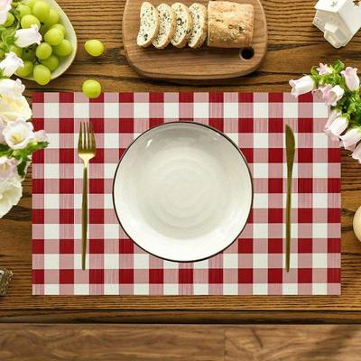 1pc Linen Christmas Farmhouse Checkered Placemats, Placemat for Dining Table Wedding